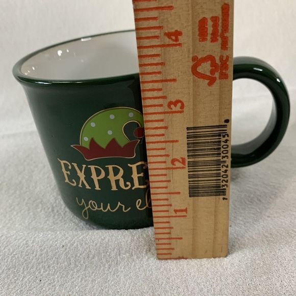 Express Your Elf Mug Green Ceramic Coffee Tea Cocoa Large 2 Pc Set Santa Helper - Picture 10 of 13